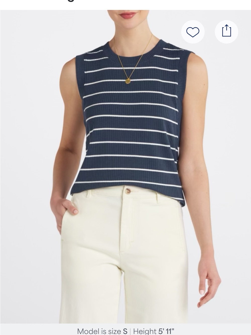 Nine Britton Moriah high neck knit tank navy and white striped size xs
